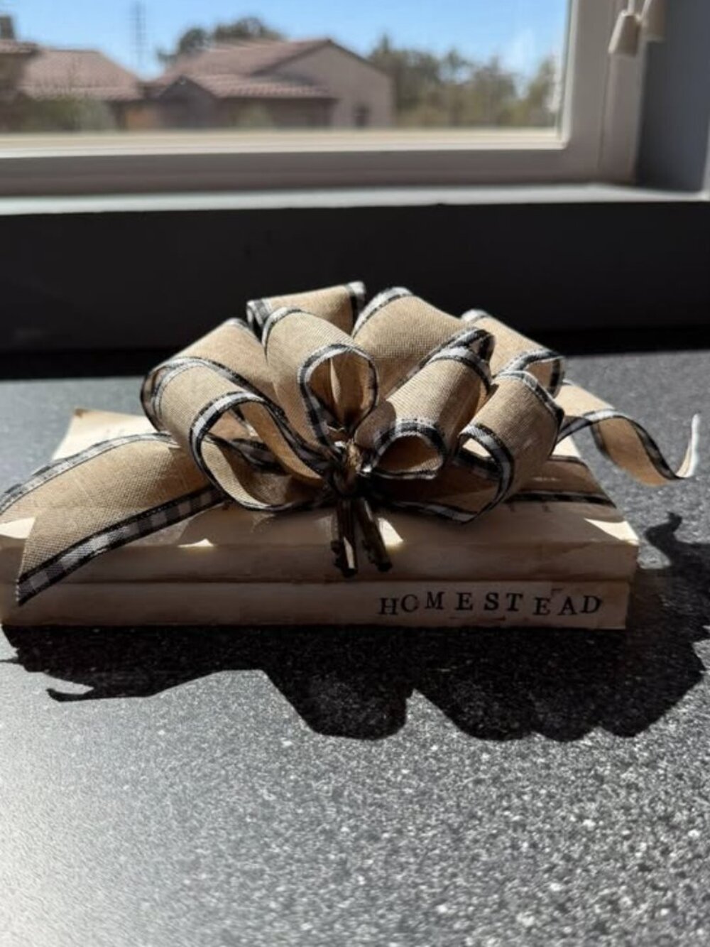 Farmhouse Decorative Book Stack with Bow & Vintage Keys – Homestead Decor